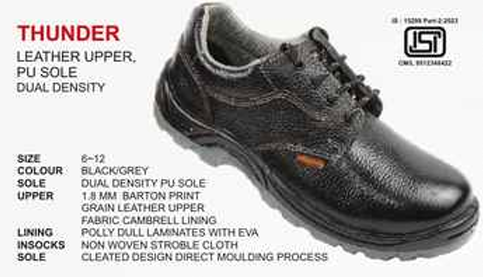 Thunder Grain Leather Upper Dual Density PU Sole Safety Shoes