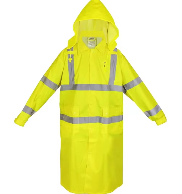 High Visibility Neon Yellow Reflective Heavy Work Rain Coat