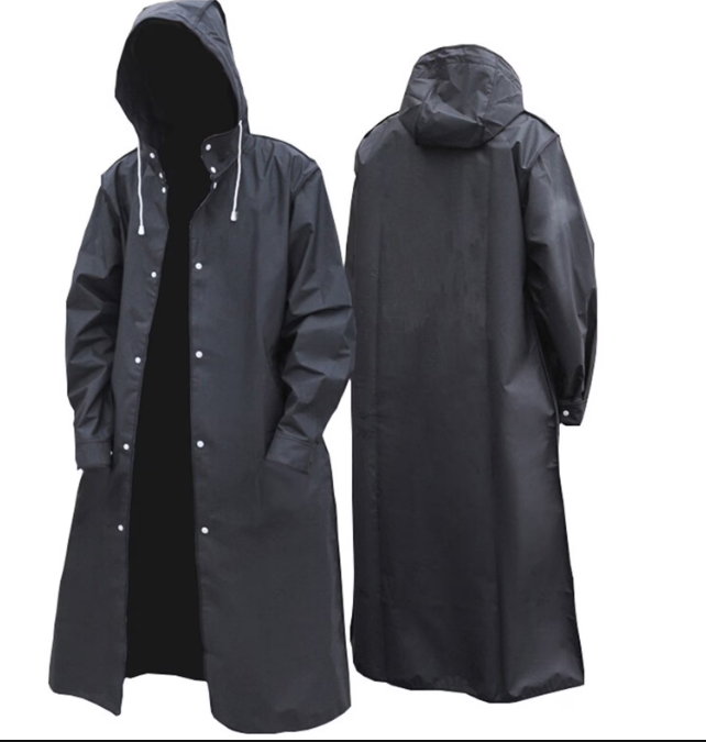 Heavy Duty Waterproof Black Long Trench Hooded Rain Coat