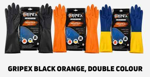 Gripex Black Orange Double Colour Rubber Gloves
