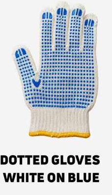White on Blue PVC Dotted Cotton Knitted Gloves