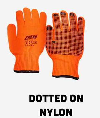 Orange Nylon PVC Dotted Grip Gloves