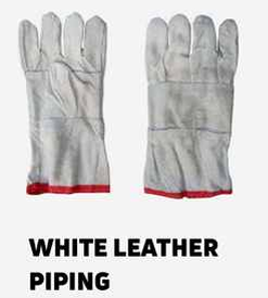 White Leather Work Gloves with Red Piping
